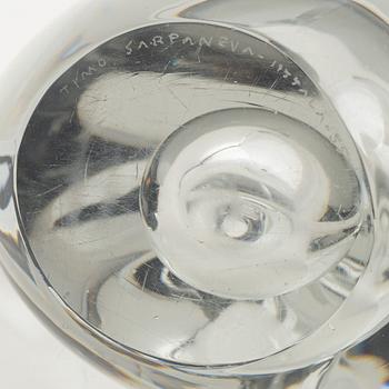 Timo Sarpaneva, a 3567 glass sculpture, 'Sitting bird', Iittala, Finland, singed and dated 1955.