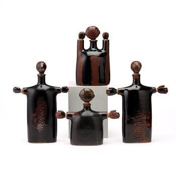 Stig Lindberg, a set of four stoneware bottles, Gustavsberg studio 1972-76.