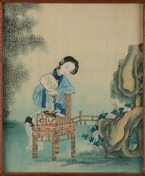 Okänd konstnär, fyra målningar, akvarell och tusch, Qingdynastin, 1800-tal.