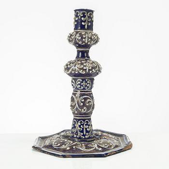 A presumably French enamelled copper candlestick, 19th century, Renaissance style.