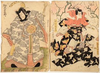 Utagawa Kunisada (Toyokuni III), Kabuki, skådespelarporträtt två stycken.