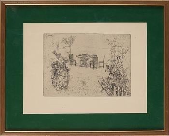 Carl Larsson, an etching. Not signed.