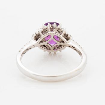 Pink purple sapphire and eight-cut diamond ring.