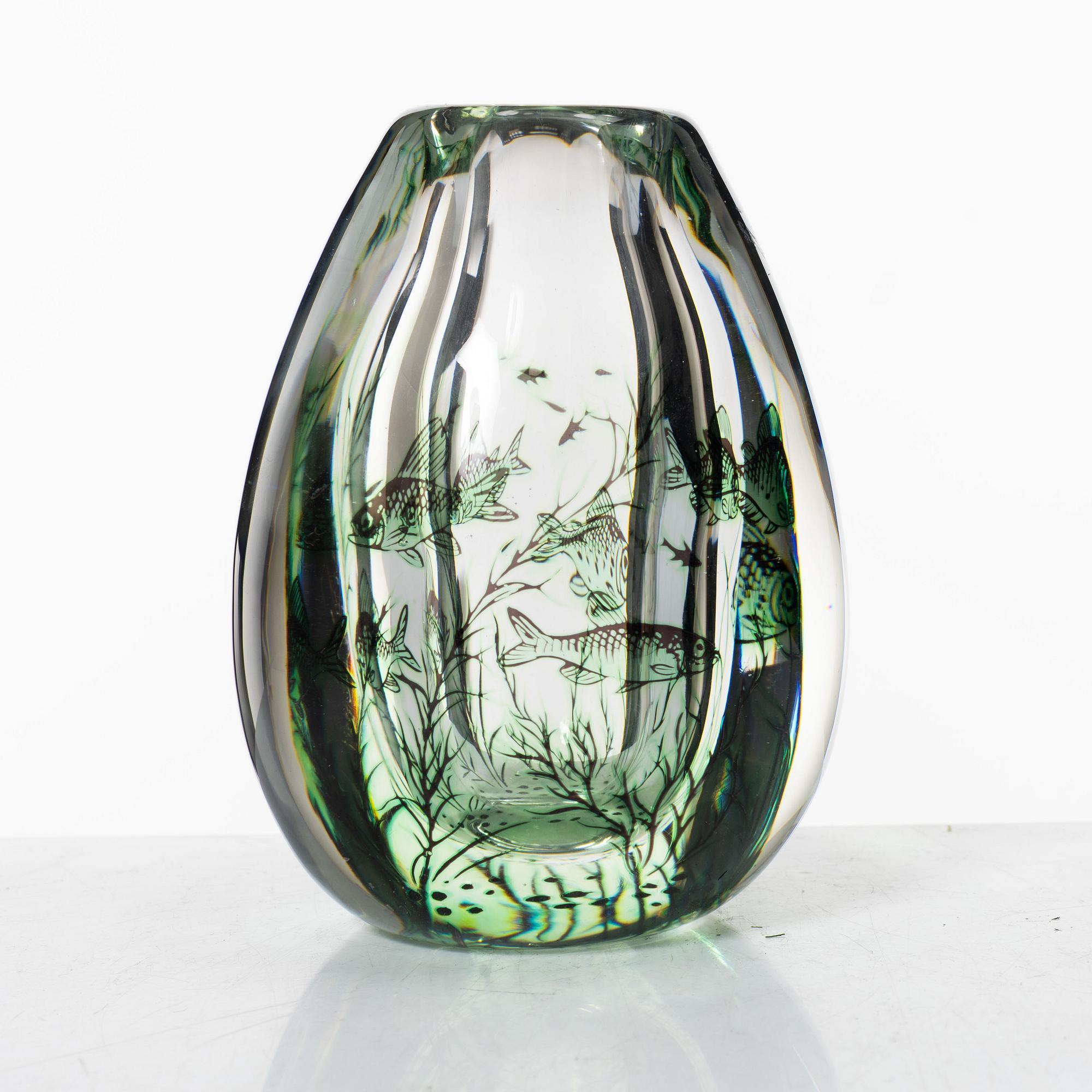 Edward Hald, a  fish graal glass vase, Orrefors.