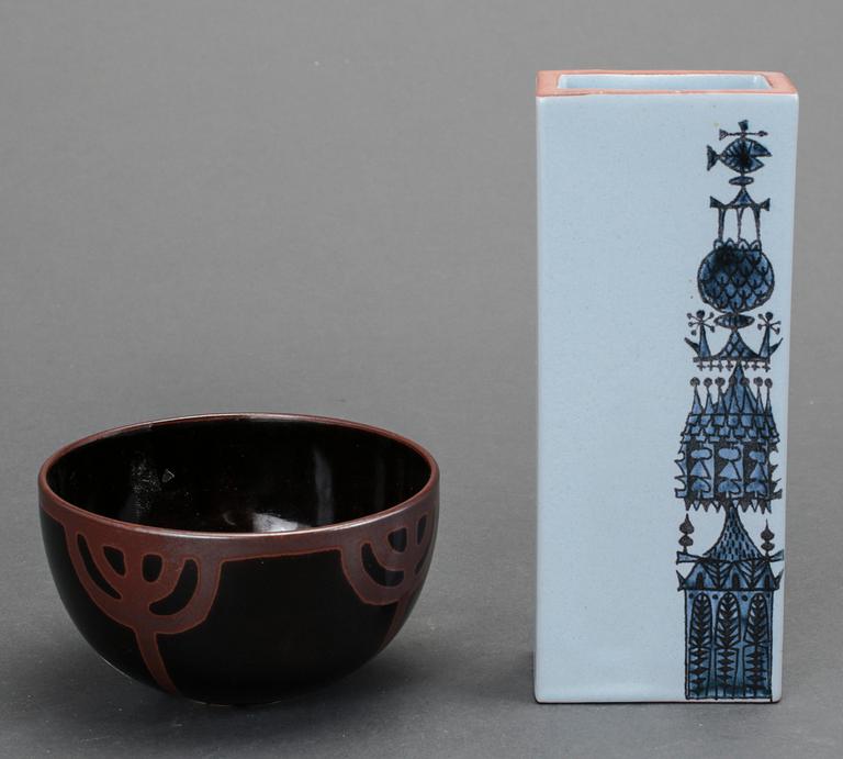 VAS OCH SKÅL, 2 delar, stengods & fajans, Stig Lindberg, Gustavsbergs Studio.