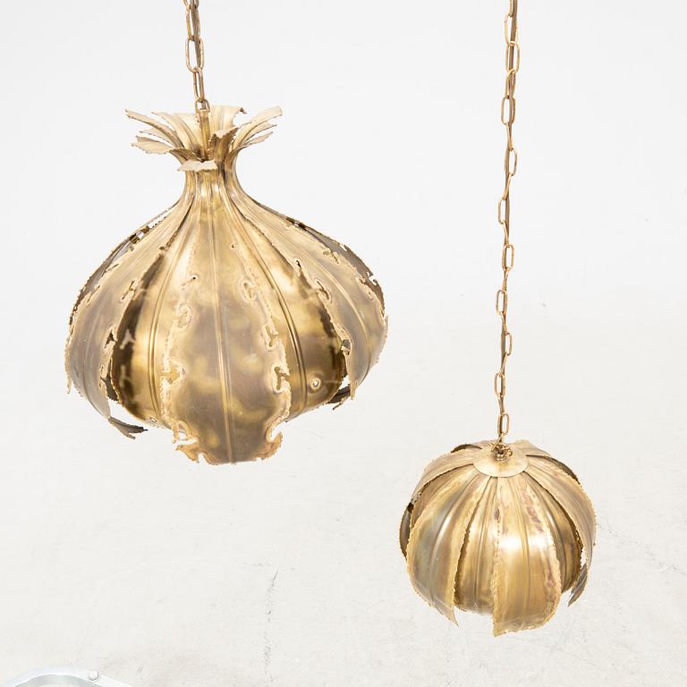 Svend Aage Holm-Sørensen, two brass ceiling lights, Holm-Sørensen & Pedersen Belysning ApS, Denmark, 1960's.