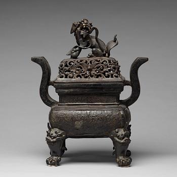 A bronze censer with cover, Qing dynasty (1664-1912).