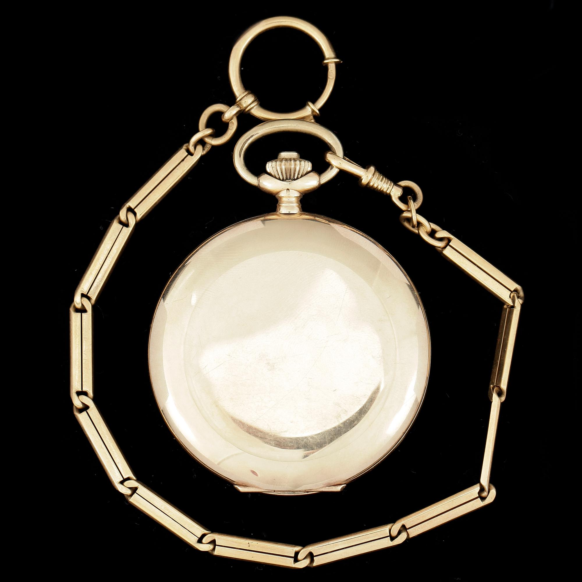 HERRFICKUR MED KLOCKKEDJA, guld 14 resp 18 K, Chronometre Geniale. Vikt ca 83 resp 24 gram.