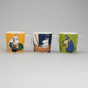 MUMINMUGGAR, 9 stycken, porslin, "Moomin-Characters", Arabia, Finland.
