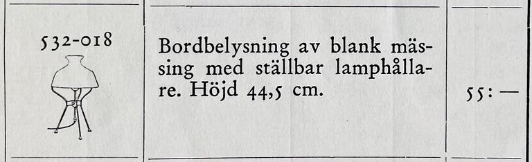 Bertil Brisborg, & Torsten Claeson (1893-1978), bordslampa, modell, Triva "532-018", Nordiska Kompaniet, 1950-tal.