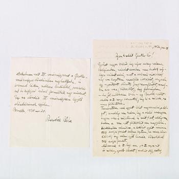BÉLA BÁRTOK (1881-1945), elva egenhändigt skrivna och signerade brev och brevkort. I huvudsak daterade Budapest 1930-38.