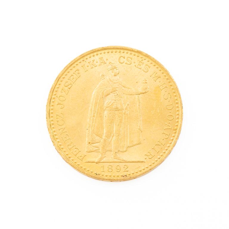 Gold coin, Hungary, 20 Korona, 1892.
