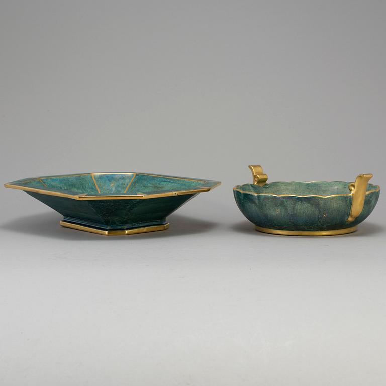 JOSEF EKBERG, 2 skålar, Gustavsberg, flintgods. 1920-/30-tal.