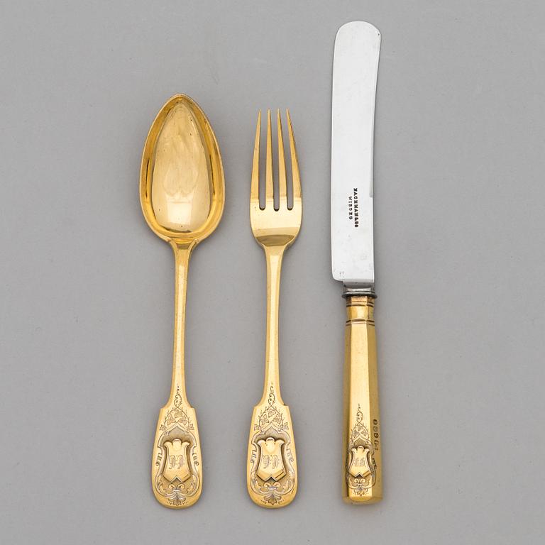 A 3-piece gilt silver cutlery set, maker's mark of Otto Roland Mellin, Helsinki 1882.