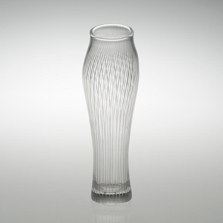 A GLASS VASE, "Varsanjalka" 3215, signed Tapio Wirkkala Iittala.