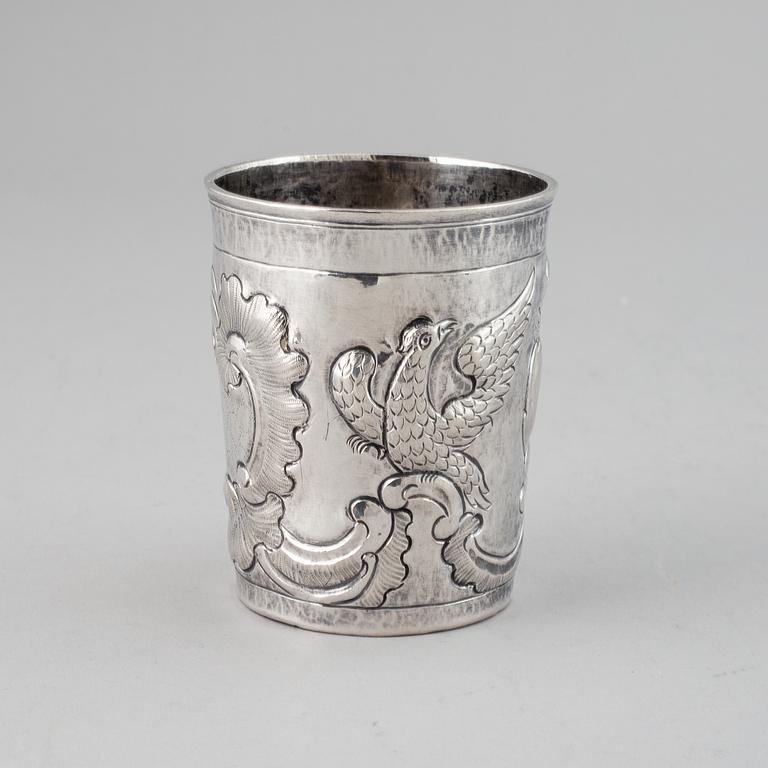 A Russian 18th century silevr beaker, unidentified makers mark, Moscow 1777.