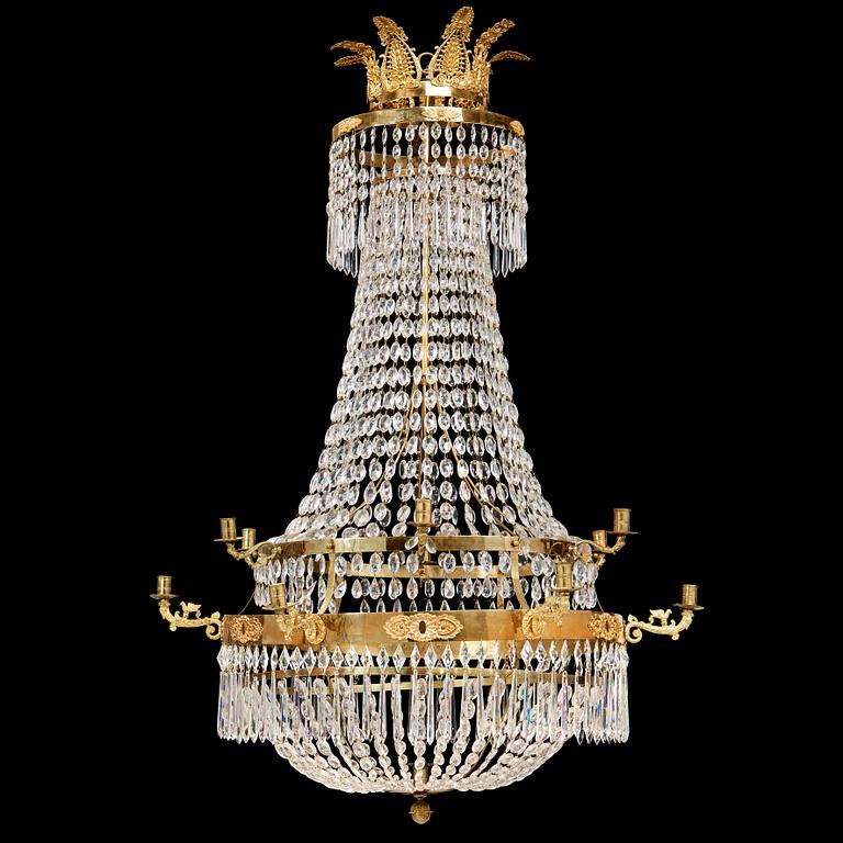 A Swedish 19th Century thirteen-light chandelier.