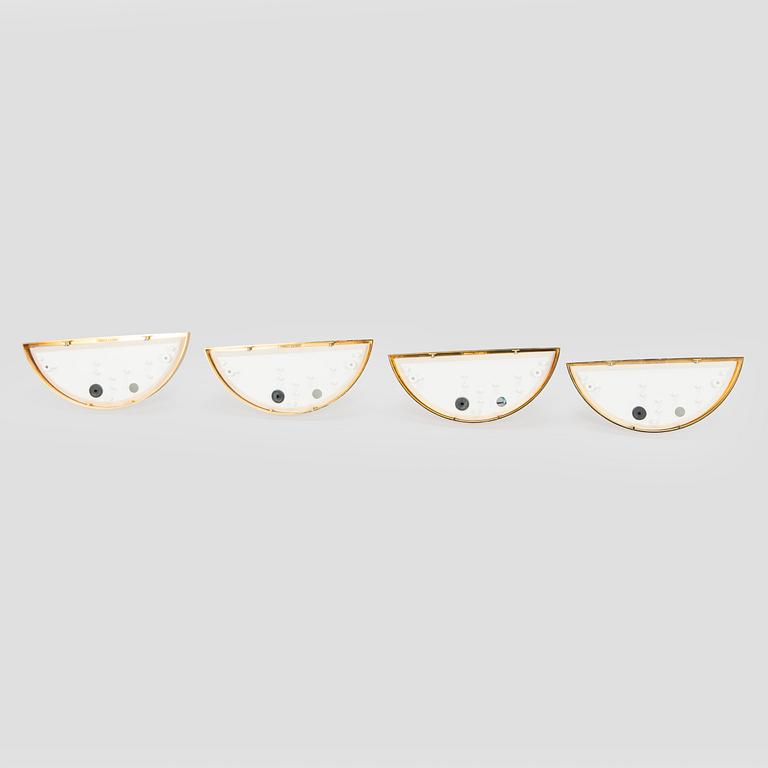 A set of four late-20th century wall lights, Glashütte Limburg, Germany.