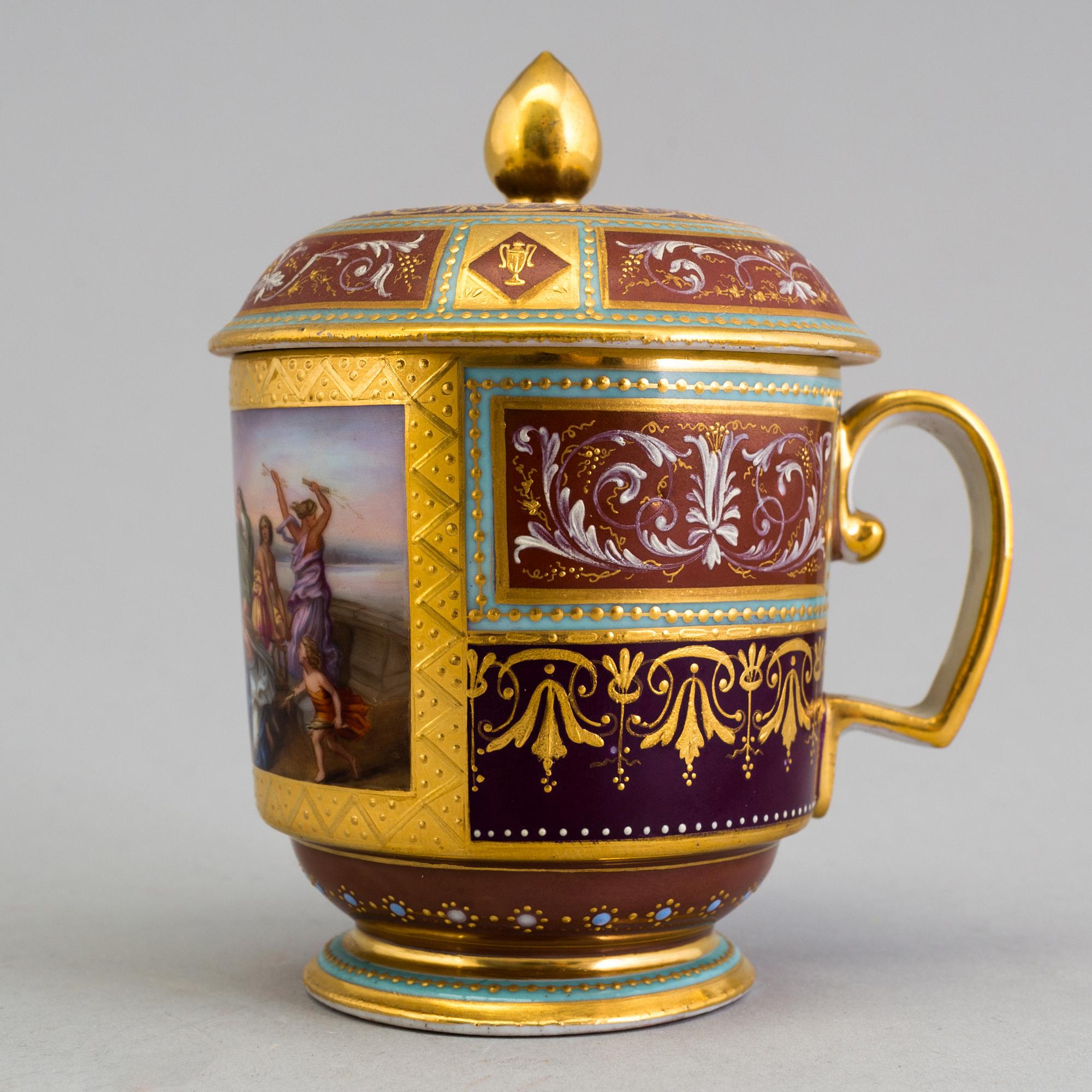 An early 19th century empire cup with saucer and cover with Wien mark.