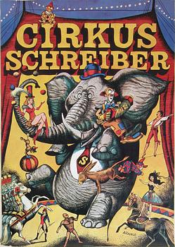 Hans Arnold · AFFISCH, tryck, "Cirkus Schreiber", sign Arnold i trycket, Stockholm 1974.