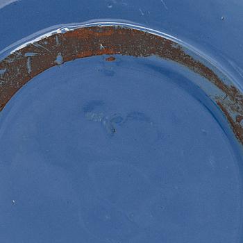 Marita Lybeck, a set of three ceramic plates and cream jug, red clay, signed ML.