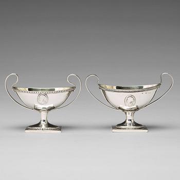 196. A matched pair of 18th century parcel-gilt silver salt-cellars, mark of Johan Fredrik Weise, Stockholm 1792.