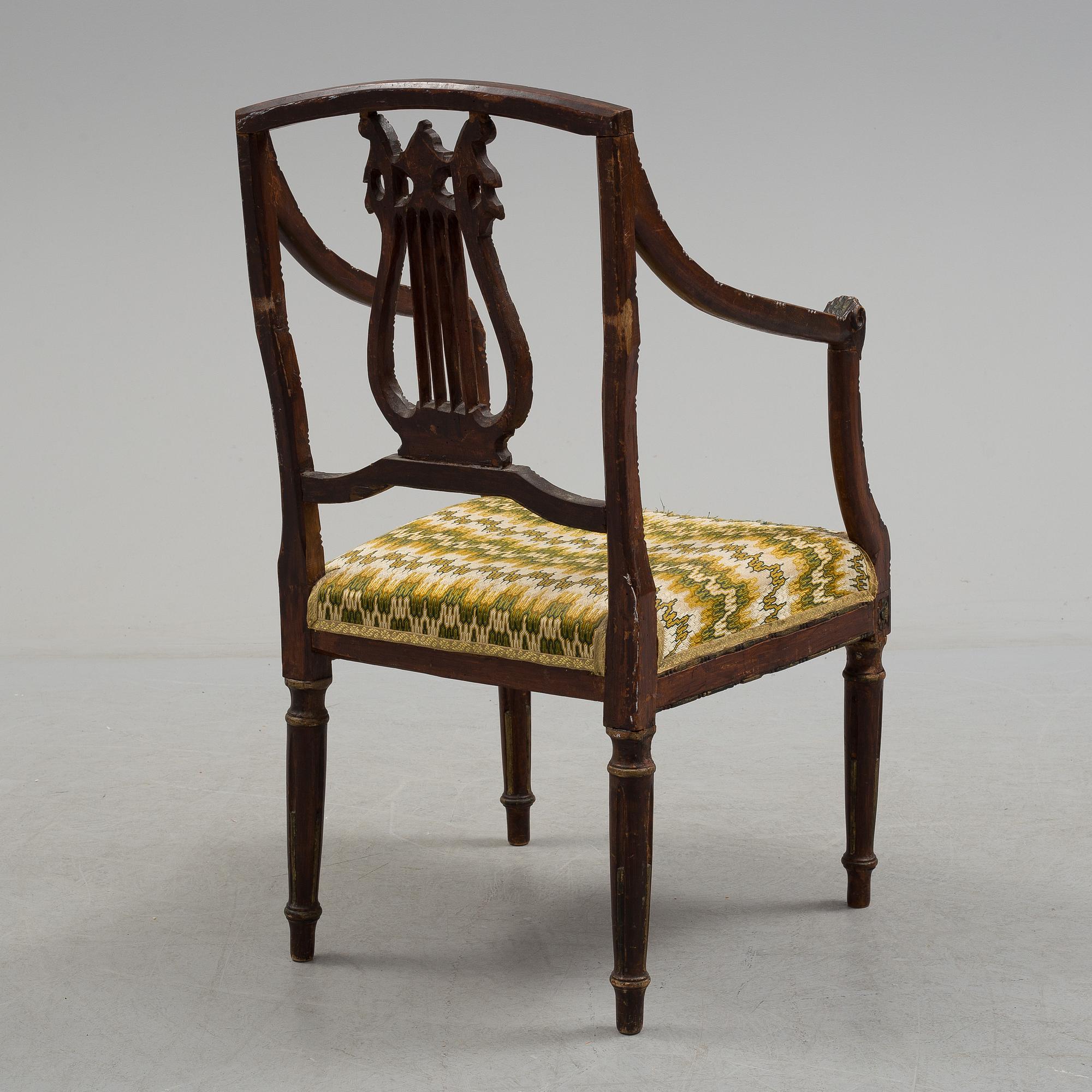 An armchair, probably Italian, 19th c, belonged to Queen Victoria, Solliden, the embroidery by King Gustav V.