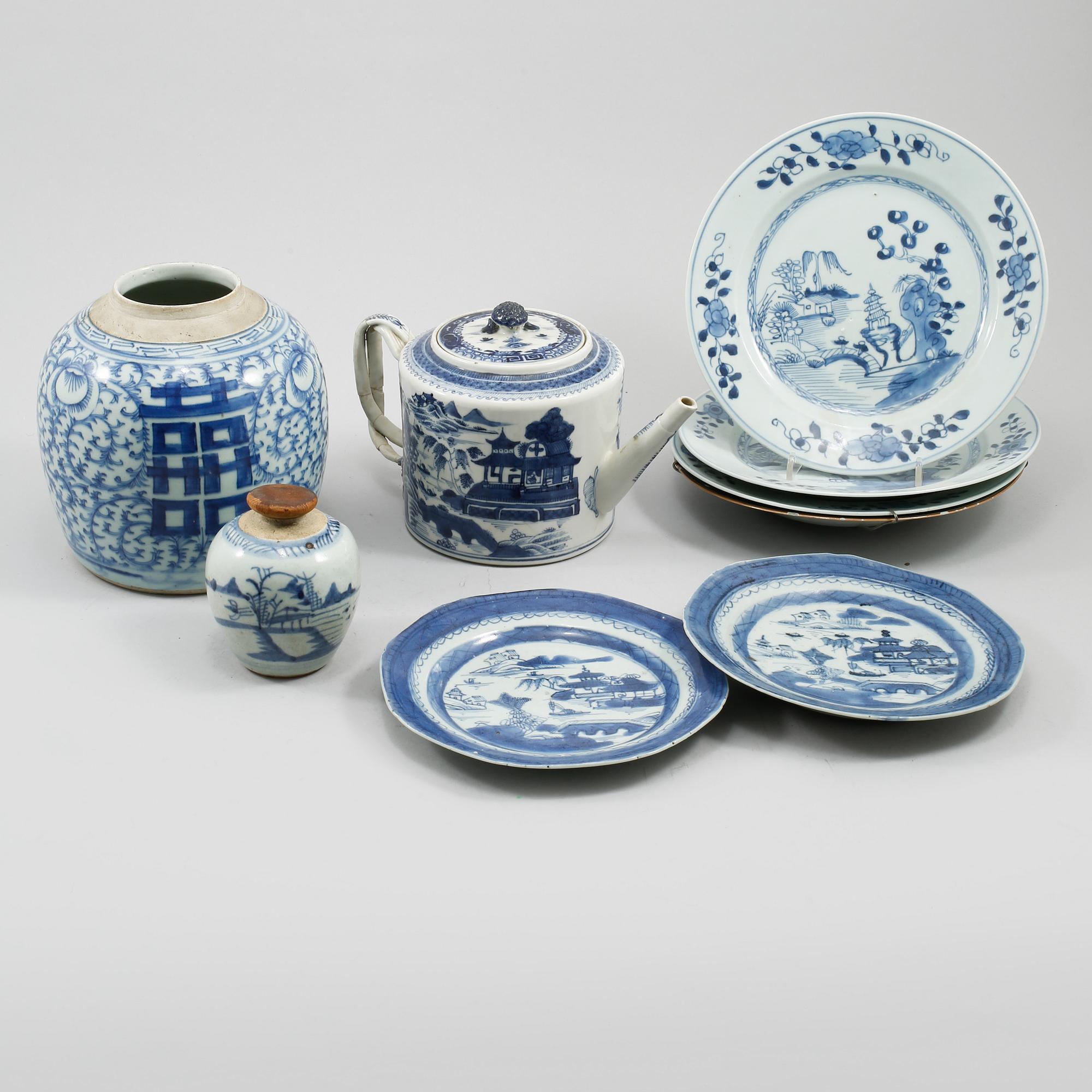 PARTI PORSLIN, 9 delar, Kina, 1700- och 1800-tal.