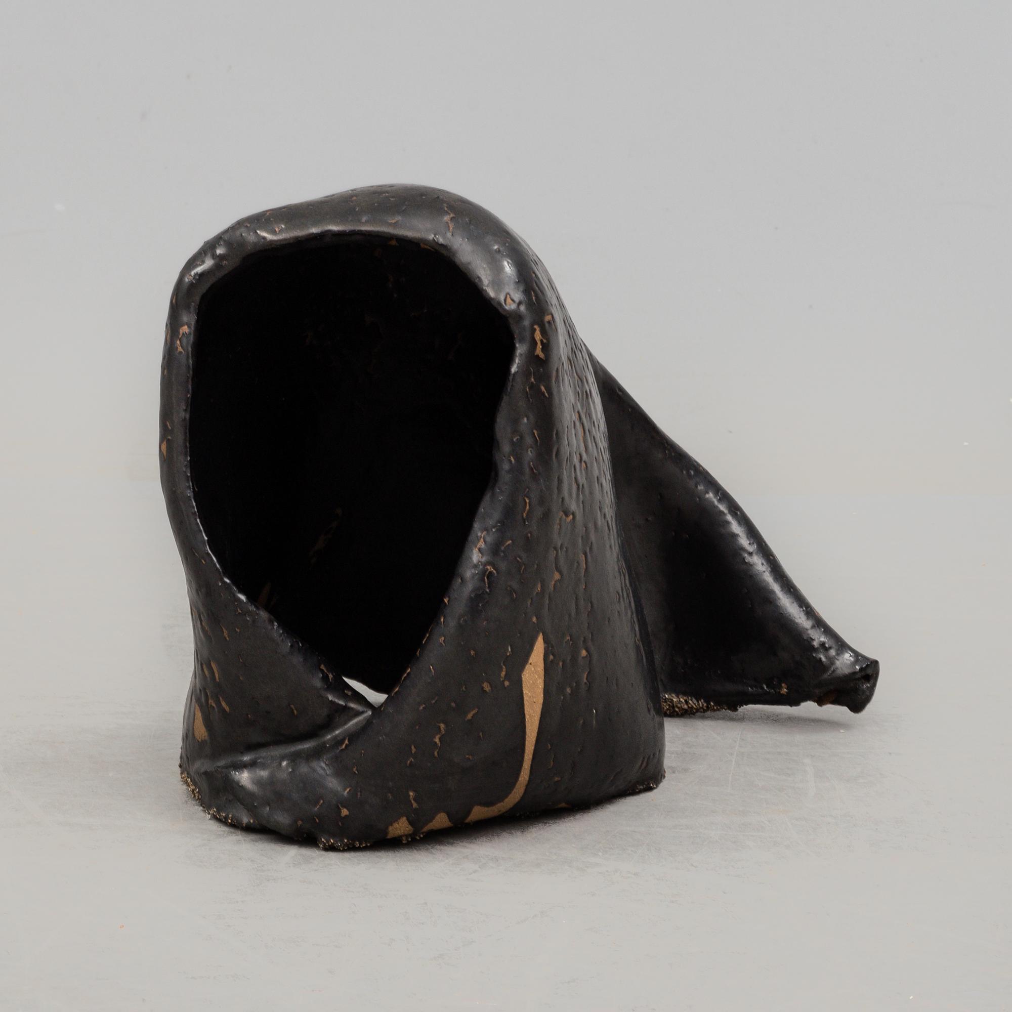 A Hertha Hillfon glazed ceramic sculpture of a head-scarf, Sweden.