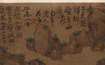 A hand-scroll of a rocky landscape, copy after Gao Fenghan (1683-1748), Qing dynasty, 19th Century.