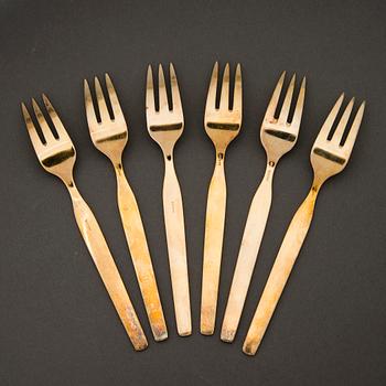 A 12-piece set of enamelled dessert cutlery in gilt sterling silver, Thorvald Marthinsen, Norway, Swedish import marks.