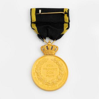 Medalj, guld, "för trohet och flit", Pro Patria, Gustaf V, 1946.