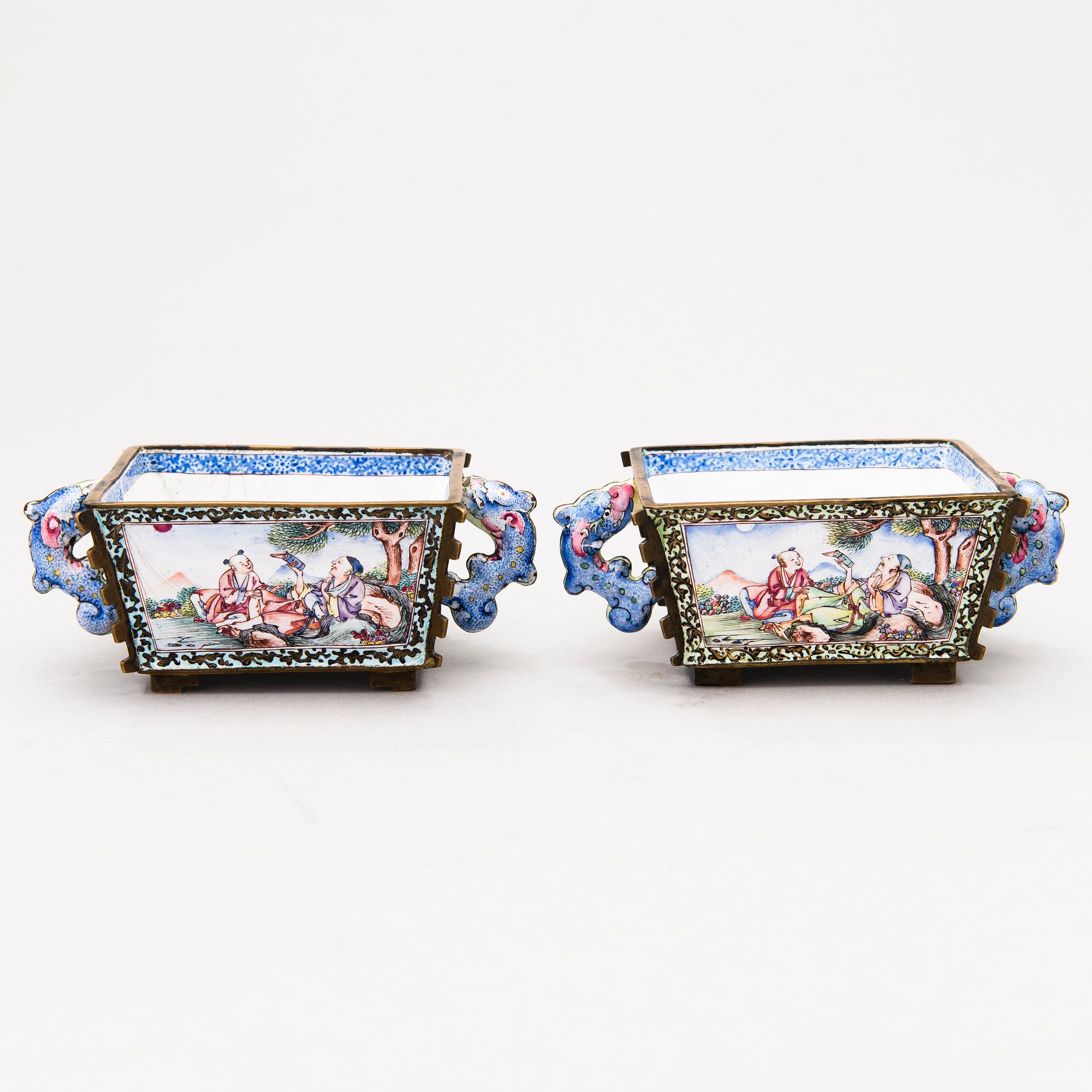A pair of mid 18th Century Chinese enamel bowls.