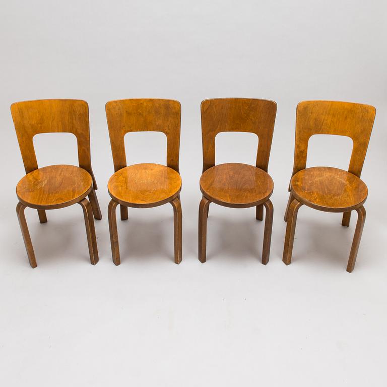 Alvar Aalto, four '66' chairs, O.Y. Huonekalu-ja Rakennustyötehdas A.B. Finland, 1930's/1940's.