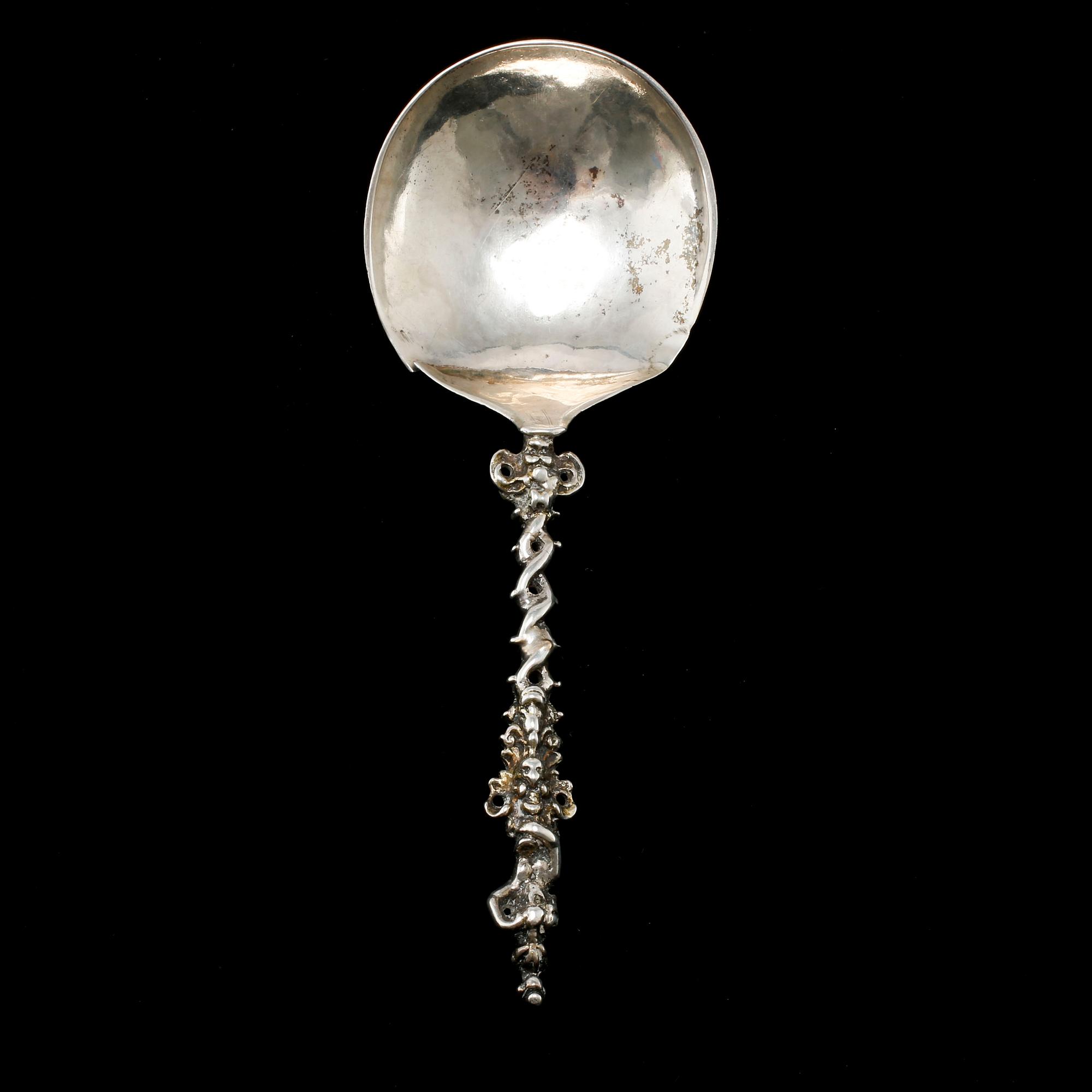 A Dutch 18th century silver spoon, unidentified marks.