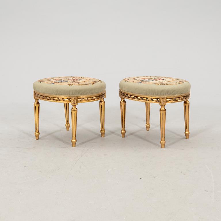 Stools, a pair in Gustavian style, circa 1900.