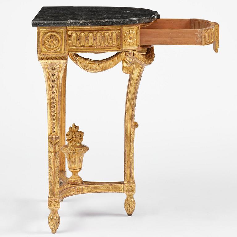 A Gustavian carved giltwood console table, Stockholm, late 18th century.