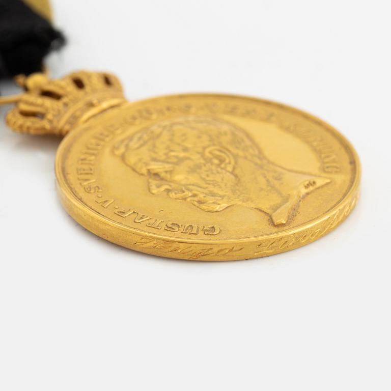 Medalj, guld, "för trohet och flit", Pro Patria, Gustaf V, 1946.