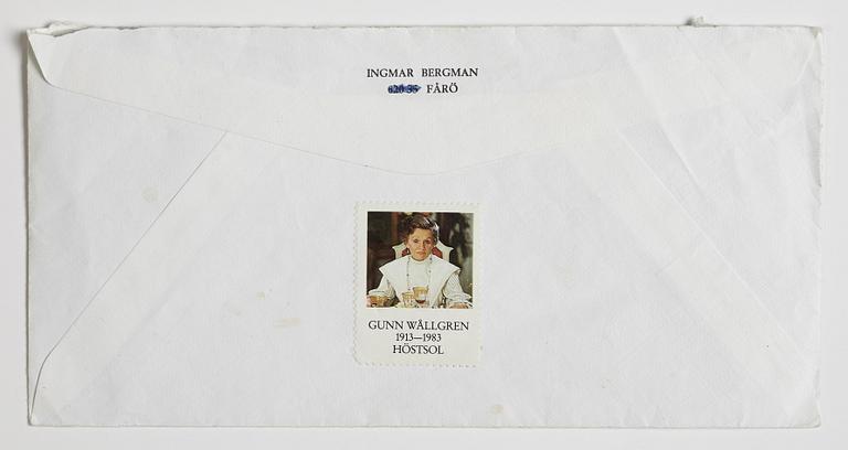 LETTER from Ingmar Bergman to his daughter Anna in London, dated Fårö 21.6.(19)92. Envelope enclosed.