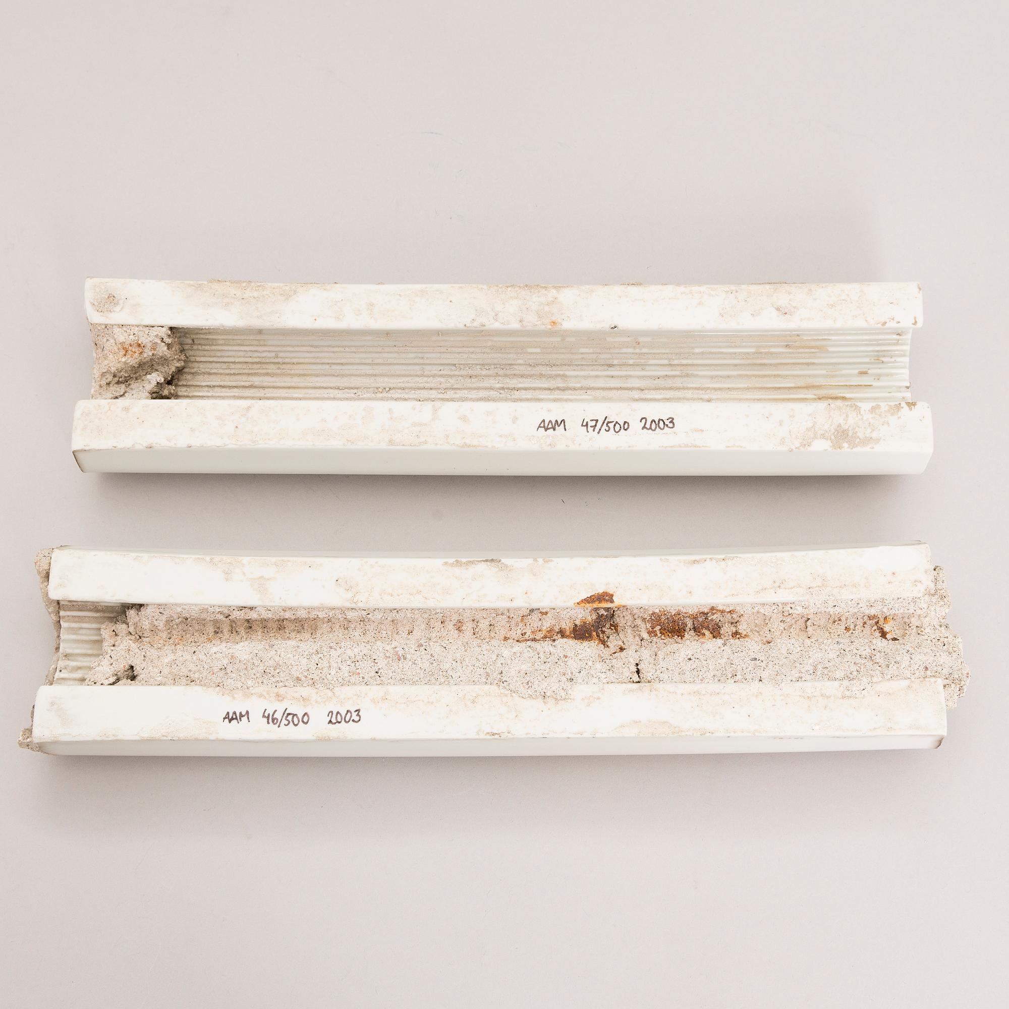 A pair of rod-shaped ceramic tiles designed by Alvar Aalto. The Alvar Aalto Museum, Finland.