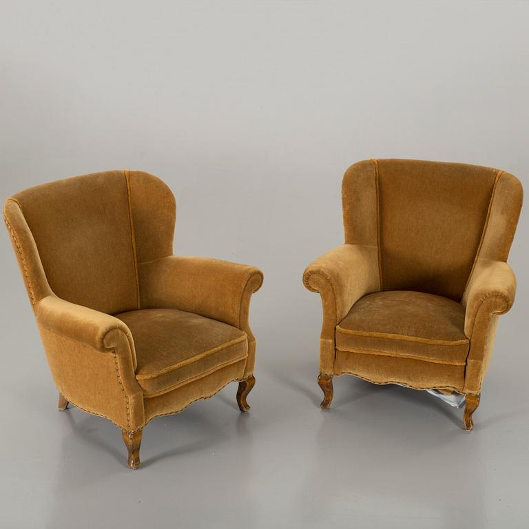 A PAIR OF EASY CHAIRS 1940'S.