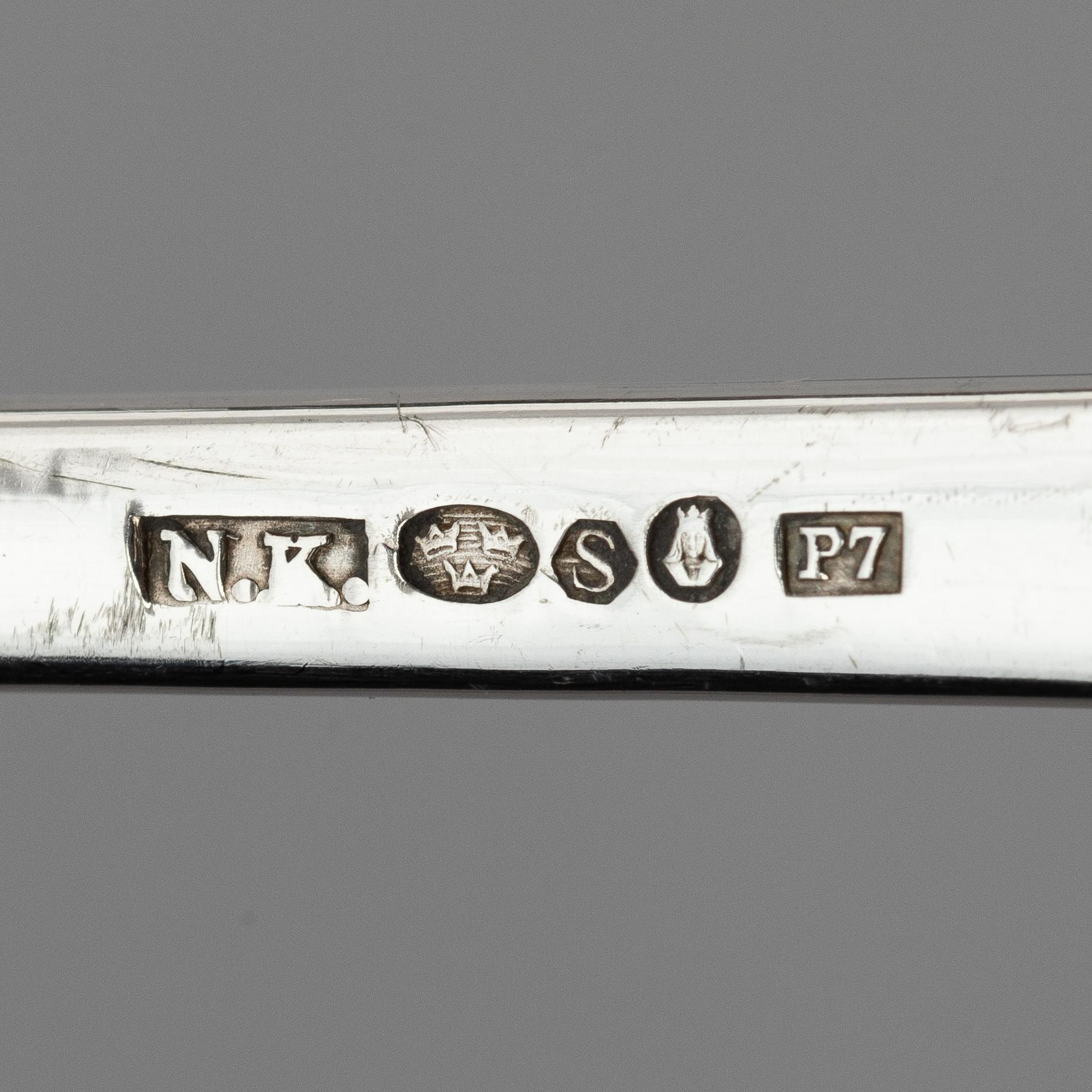 A Swedish 156 piece silver table-cutlery with wood box, mark of company Nordiska Kompaniet, Stockholm 1917.