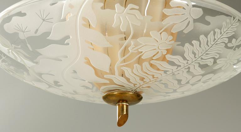 TAKLAMPA, glas, sign Glössner & Co- 47 dek. Hegewald.