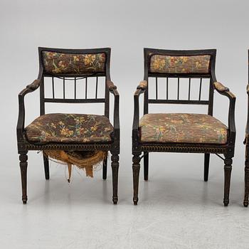 A set of four late Gustavian open armchairs by N. Thorsson (1779-1848).