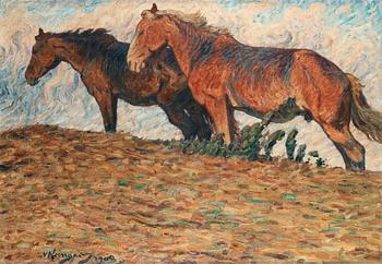 Nils Kreuger, "I Kväfvande blåst (Motiv från Öland)" [Horses in stifling winds, scene from Öland, Sweden].