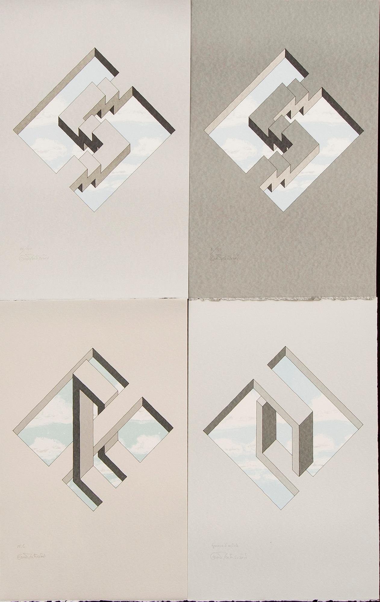 Oscar Reutersvärd, four color lithographs, signed 48/120, 31/120, EA and HC.