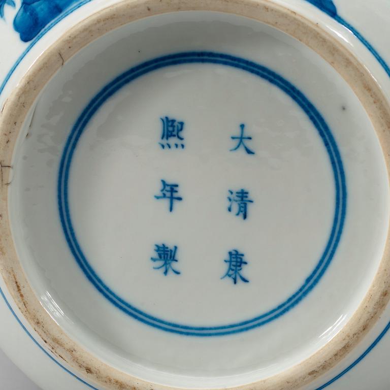 A blue and withe vase, 20th Century with Kangxi six character mark.