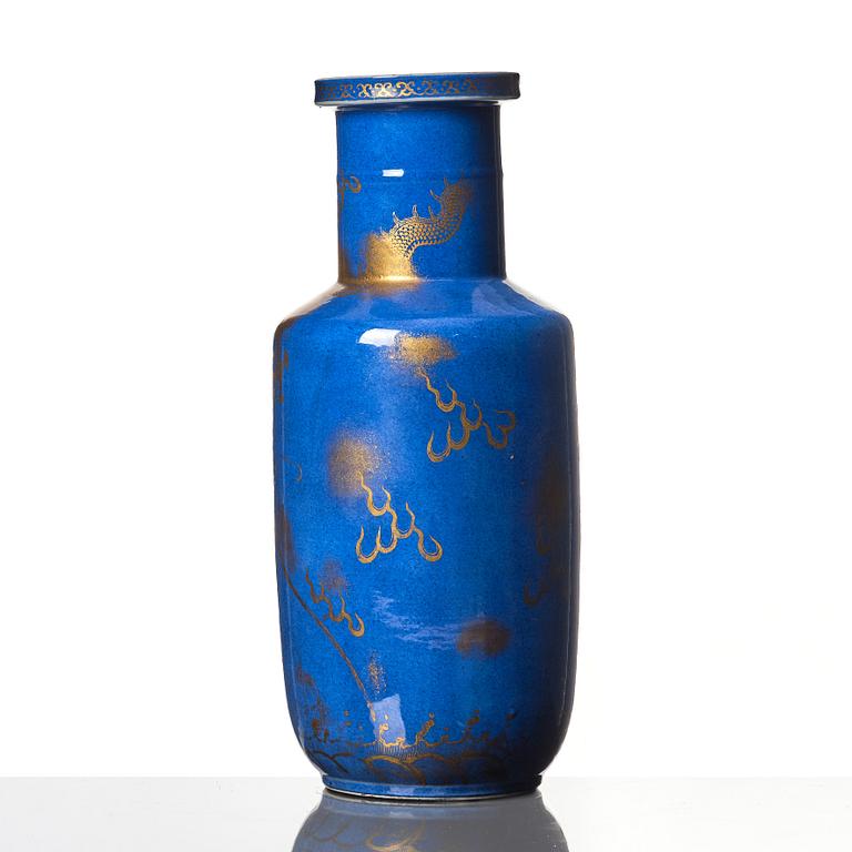 A powder blue roleau vase, Qing dynasty, 19th Century.