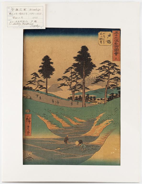 Ando Utagawa Hiroshige, färgträsnitt, 2 st, Japan, 1855.