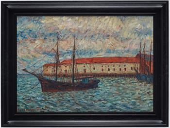 Ester Almqvist, "Hamnbild, Kalmar" (Harbour scene, Kalmar).